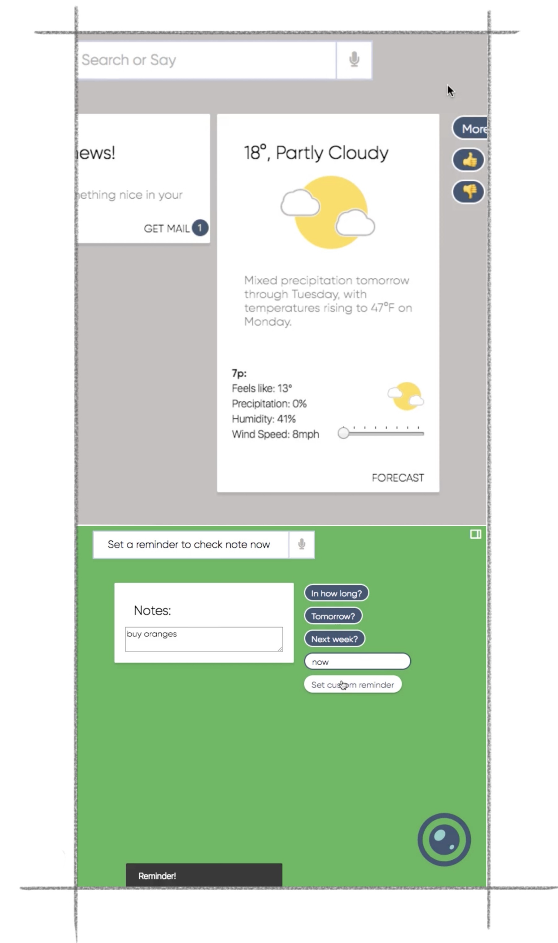 A version 1 interface screenshot of a conversational Ellsi prototype